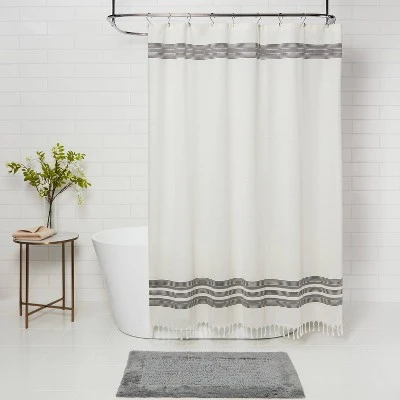 Striped Fringe Shower Curtain Off-White - Threshold™ 3 Striped Fringe Shower Curtain Off-White - Threshold™