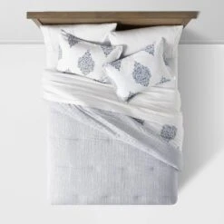 Reversible Medallion Family-Friendly Comforter & Sham Set White/Blue - Threshold™ -Threshold Shop GUEST 09637872 518f 421a b25c 46e43091aa78