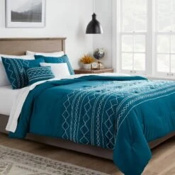 5pc Diamond Stitch Comforter Bedding Set Dark Teal Blue - Threshold™