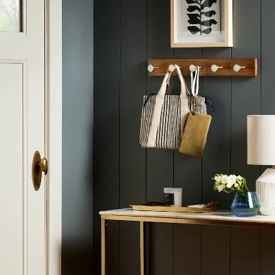 Metal And Faux Marble 5 Gold Hooks Rail On Acacia Wood - Threshold™ 3 Metal And Faux Marble 5 Gold Hooks Rail On Acacia Wood - Threshold™