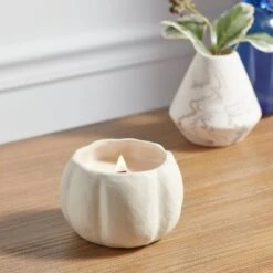 12oz Brushed Abstract Pumpkin Ceramic With Woodwick And Dustcover Spice Vanilla Fig Candle - Threshold™