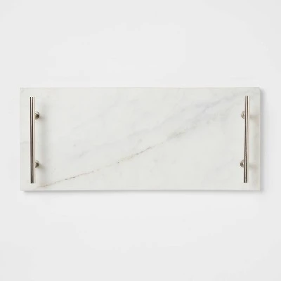 14" X 6" Marble Serving Tray With Metal Handles White - Threshold™ 4 14" X 6" Marble Serving Tray With Metal Handles White - Threshold™ - Image 2