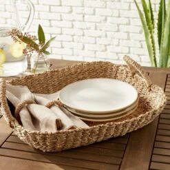 Twisted Seagrass Woven Tray Basket With Handle - Threshold™