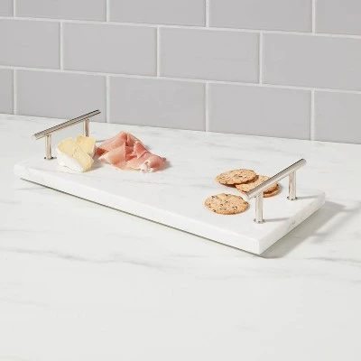 14" X 6" Marble Serving Tray With Metal Handles White - Threshold™ 3 14" X 6" Marble Serving Tray With Metal Handles White - Threshold™