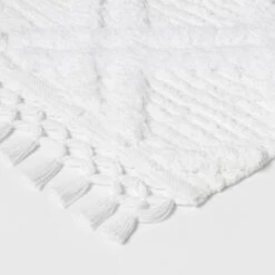 Diamond Embossed Tasseled Woven Bath Rug White - Threshold™ -Threshold Shop GUEST 5e4954d3 d4dd 4103 8f2c 8cf3252568aa