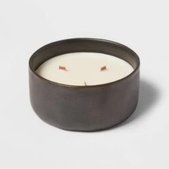 16oz Blackened Bowl Ceramic With Multi Woodwick And Dustcover Dried Leaves + Hickory Candle Black - Threshold™ -Threshold Shop GUEST 6010460e d902 4499 a9cc 12a171b8fe03