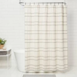 Woven Modern Plaid Shower Curtain Ivory - Threshold™