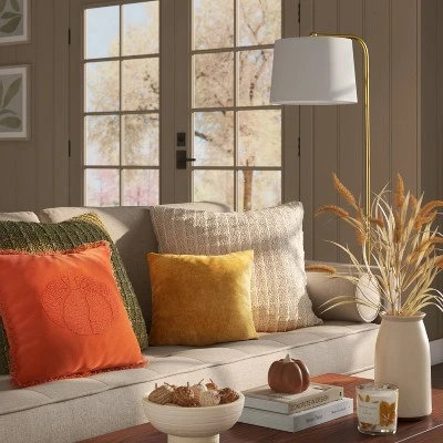 Embroidered Pumpkin With Frayed Edges Square Throw Pillow Rust - Threshold™ 3 Embroidered Pumpkin With Frayed Edges Square Throw Pillow Rust - Threshold™