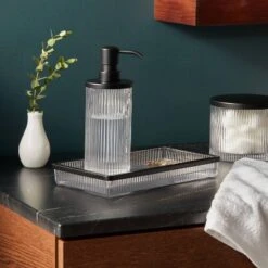 Ribbed Glass Tray Black - Threshold™