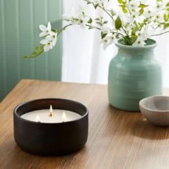 16oz Blackened Bowl Ceramic With Multi Woodwick And Dustcover Spice Vanilla Fig Candle Black - Threshold™
