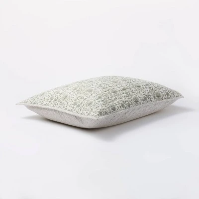 Decorative Border Cotton Slub Print Quilt Sham Light Teal Green – Threshold™ Designed With Studio McGee 4 Decorative Border Cotton Slub Print Quilt Sham Light Teal Green – Threshold™ Designed With Studio McGee - Image 2