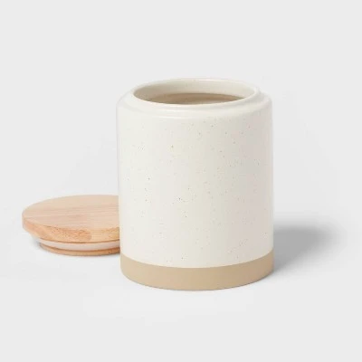 Small Camwood Collection Stoneware Canister With Wood Lid Cream - Threshold™ 4 Small Camwood Collection Stoneware Canister With Wood Lid Cream - Threshold™ - Image 2