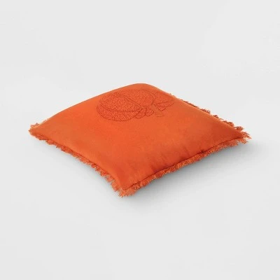 Embroidered Pumpkin With Frayed Edges Square Throw Pillow Rust - Threshold™ 4 Embroidered Pumpkin With Frayed Edges Square Throw Pillow Rust - Threshold™ - Image 2