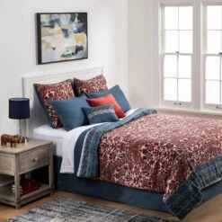 8pc Printed Paisley With Border Comforter Bedding Set Rose/Blue - Threshold™