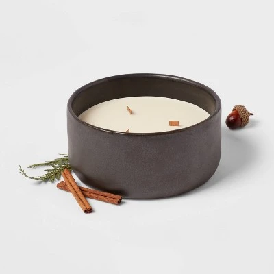 16oz Blackened Bowl Ceramic With Multi Woodwick And Dustcover Acorn + Pine Candle Black - Threshold™ 4 16oz Blackened Bowl Ceramic With Multi Woodwick And Dustcover Acorn + Pine Candle Black - Threshold™ - Image 2
